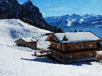 Góry, Szwajcaria, Dom, Śnieg
