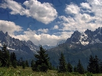 Drzewa, Góry, Chmury