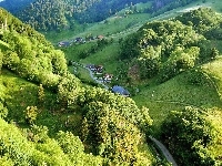 Góry, Wioska Schwarzwald, Droga, Drzewa, Doliny