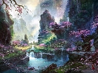 Góry, Grafika, Fantasy, Rzeka