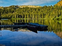 Góry, Kalifornia, Łodzie, Lasy, Jezioro Mammoth