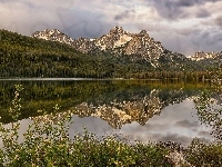 Góry, Chmury, Jezioro, Las, Odbicie