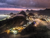 Brazylia, Miasto nocą, Rio de Janeiro, Morze, Góry