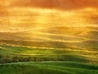 Wzgórza, Zachód, Słońca, Łąki