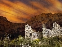 Góry, Zachód, Słońca, Ruiny