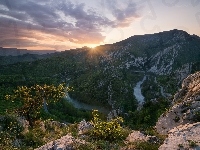 Góry, Zachód Słońca, Rzeka
