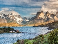 Wyspa, Góry, Chile, Most, Jezioro, Domy, Patagonia