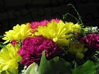 Goździki, Kwiaty, Bukiet, Margerytki