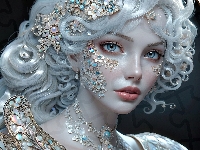 Dziewczyna, Włosy, BBiałe, Grafika AI, Biżuteria