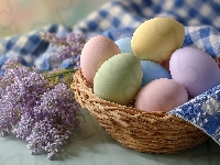 Grafika Ai, Wielkanoc, Kwiaty, Jajka, Koszyk, Fioletowe, Kolorowe, Serweta