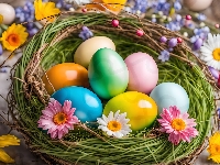 Wielkanoc, Pisanki, Kolorowe, Grafika AI, Gniazdko