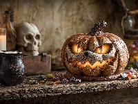 Dynia, Cukierki, Kubek, Grafika AI, Halloween