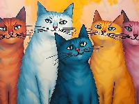 Grafika, Kolorowe, Koty