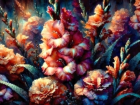 Kwiaty, Gladiole, Mieczyki, Grafika