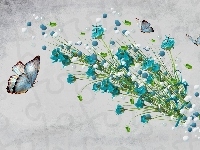 Kwiaty, Grafika, Motyle
