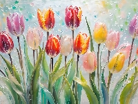 Kwiaty, Różnokolorowe, Tulipany, Grafika