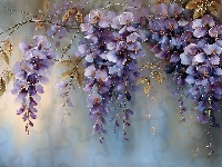 Glicynia, Fioletowe, Wisteria, Grafika AI, Kwiaty