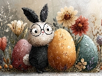 Wielkanoc, Pisanki, Zajączek, Grafika AI, Kwiaty