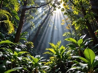 Tropikalny, Rośliny, Las, Grafika AI, Przebijające światło