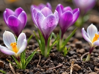 Kwiaty, Krokusy, Kolorowe, Grafika AI, Listki