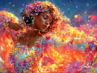 Kobieta, Kwiaty, Suknia, Grafika AI, Łuk