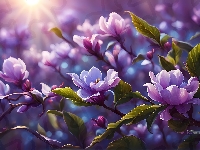 Magnolie, Fioletowe, Kwiaty, Grafika