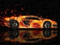 Grafika, Lamborghini Aventador, Odbicie, Ogień