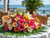 Kwiaty, Liście, Bukiet, Grafika AI, Stół