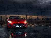 Gran, Sportowy, Czerwony, Samochód, Turismo, Noc, Miasto, Maserati, Droga