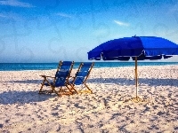 Granatowe, Parasol, Morze, Plaża, Leżaki