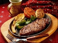 Grillowane, Serwetka, Pieczeń, Warzywa, Sztućce