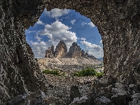 Tre Cime di Lavaredo, Włochy, Masyw, Grota, Skała, Dolomity, Jaskinia, Góry