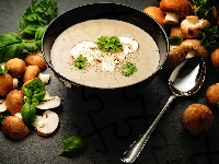 Zupa grzybowa, Łyżka, Grzyby, Zioła, Miska