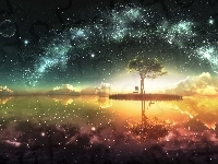 Gwiazdy, Fantasy, Niebo, Drzewo