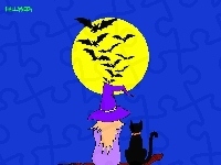 kot , Halloween, księżyc