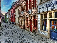 Belgia, HDR, Gandawa, Domy, Uliczka