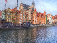 Zabytki, Gdańsk, Kamienice, HDR, Rzeka, Motława, Łódź