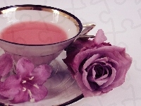 Herbata, Kwiaty, Filiżanka, Talerzyk, Róża