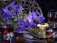 Herbatka, Fioletowe, Kwiaty, Ciastka