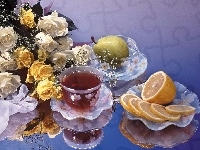 Herbatka, Gruszka, Bukiet, Róż, Cytryna