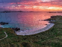 Plaża, Irlandia, Morze, Zachód słońca, Derrybeg, Hrabstwo Donegal, Tra Dhearg Beach