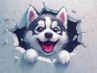 Siberian husky, Pies, Szczeniak, Grafika