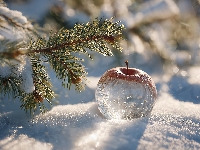 Zima, Jabłko, Szklane, Iglak, Grafika AI, Śnieg