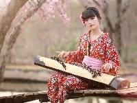 Instrument, Dziewczyna, Kimono, Koto