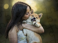 Shiba inu, Kobieta, Pies, Przyjaciele
