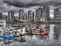 Granvill Island, Łodzie, Kanada, Rzeka, Wieżowce, Vancouver