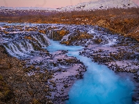 Bruarfoss Waterfall, Rzeka, Islandia, Bruara, Góry, Wodospad