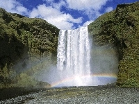 Islandia, Wodospad, Skogafoss, Tęcza