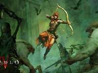 Walka, Gra, Szkielety, Potwory, Łuczniczka, Postacie, Skok, Łuk, Diablo IV, Łotrzyca, Plakat