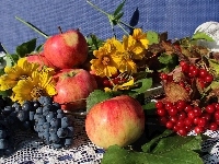Jabłka, Zbiory, Kwiaty, Jesienne, Owoce, Winogrona